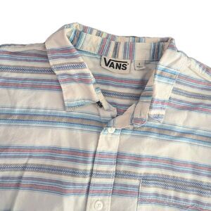 VANS Mens Shirt White With Stripes Size Large Short Sleeve Button Up